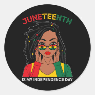 Sticker Rond Hair Femme Noire JunetDix Est Mon Jour D'Indépenda