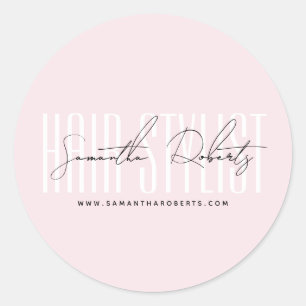 Sticker Rond Hair styliste typographie moderne script rose clai