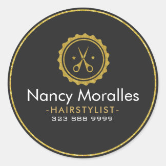 Sticker Rond HairStylist Logo-Gold Ciseaux & Cercle