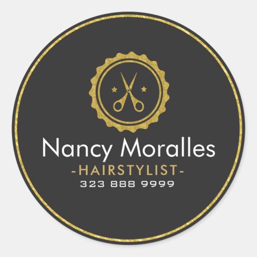 Sticker Rond HairStylist Logo-Gold Ciseaux & Cercle (Devant)