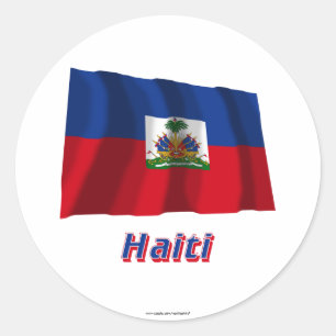 Sticker Rond Haïti brave le drapeau avec le nom