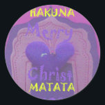 Sticker Rond Hakuna Matata Merry Christmas Love Design.jpg<br><div class="desc">Hakuna Matata Merry Christmas Love Design Beautiful purple color design with a wonderful blue heart and a ting of glitter in the background. One of the special latest Hakuna Matata design this wonderful Christmas season and the amazing wonderful season. Share the love of Christmas with this personalized Hakuna Matata original...</div>