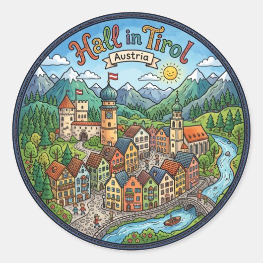 Sticker Rond Hall en Tyrol Autriche (Devant)