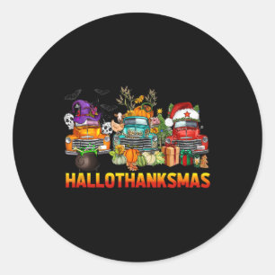 Sticker Rond Hallothanksmas Camions Halloween Thanksgiving Chri