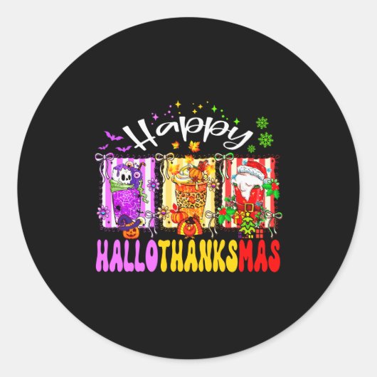 Sticker Rond Hallothanksmas Coffee Latte Halloween Thanksgiving (Devant)