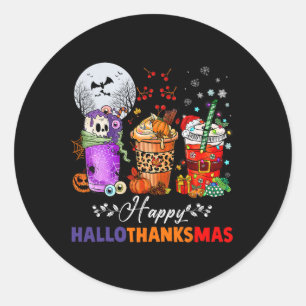 Sticker Rond Hallothanksmas Gnomes Halloween Thanksgiving Joyeu