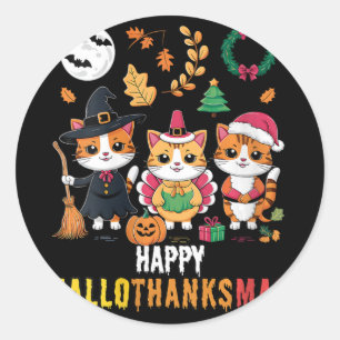 Sticker Rond Hallothanksmas Joyeuses Filles Thanksgiving Hallow