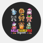 Sticker Rond Hallothanksmas Squad Funny Halloween Thanksgiving (Devant)