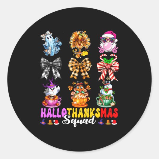 Sticker Rond Hallothanksmas Squad Funny Halloween Thanksgiving  (Devant)