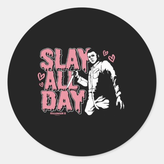 Sticker Rond Halloween 2 Saint Valentin Michael Myers Tout Slay (Devant)