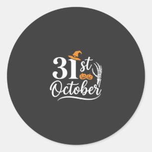 Sticker Rond Halloween 31 octobre Citrouille Sorcière Chapeau D