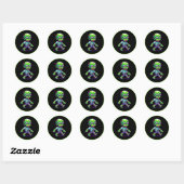 Sticker Rond Halloween 8 bits drôle zombie (Feuille)
