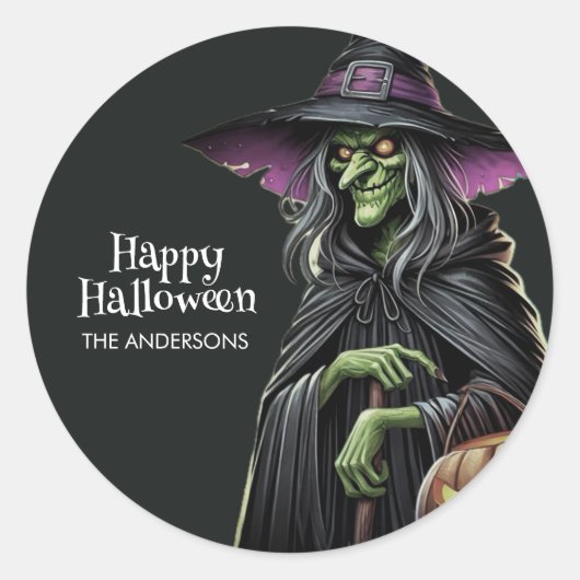 Sticker Rond Halloween à thème de sorcière effrayant (Devant)