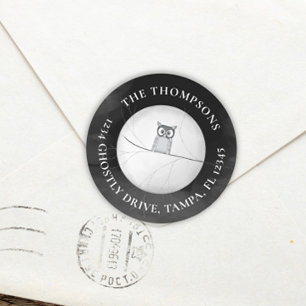 Sticker Rond Halloween Adresse de retour Chouette d'horreur Éff