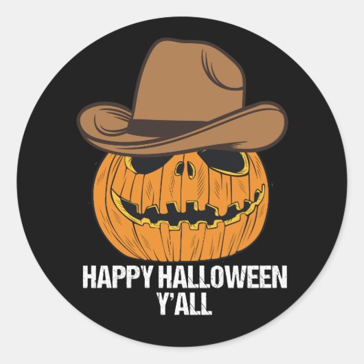 Sticker Rond Halloween amusant Y'all Cowboy Jack-o'-lantern (Devant)