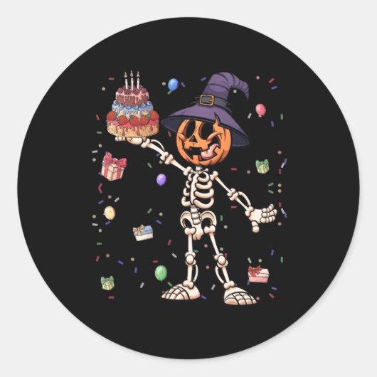 Sticker Rond Halloween Anniversaire tenue Marionnette Squelette (Devant)