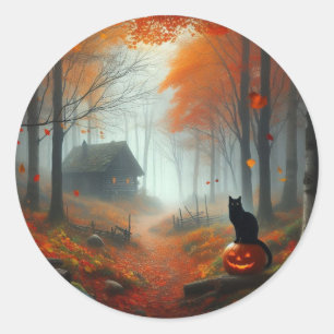 Sticker Rond Halloween/Automne/Automne/citrouille/chat