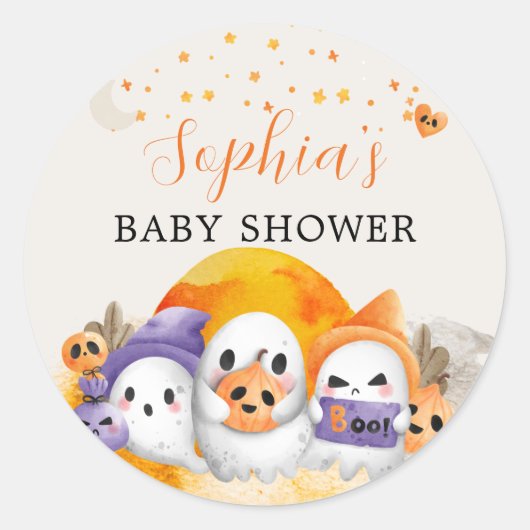 Sticker Rond Halloween Baby shower mignon petit fantôme (Devant)