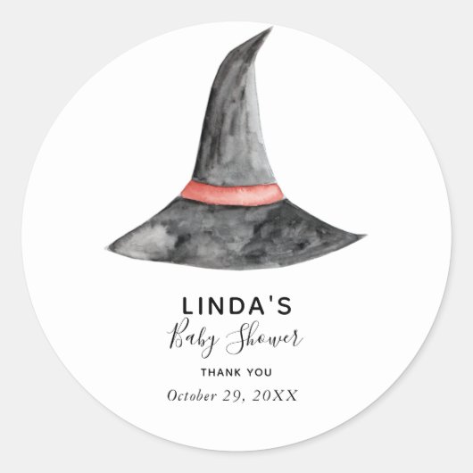 Sticker Rond Halloween Baby shower Witch's Casquette Simple Ele (Devant)