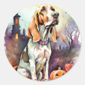 Sticker Rond Halloween Basset Hound Avec Crainte Citrouille (Devant)