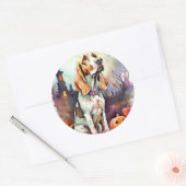 Sticker Rond Halloween Basset Hound Avec Crainte Citrouille (Enveloppe)