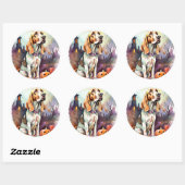 Sticker Rond Halloween Basset Hound Avec Crainte Citrouille (Feuille)