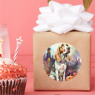 Sticker Rond Halloween Basset Hound Avec Crainte Citrouille
