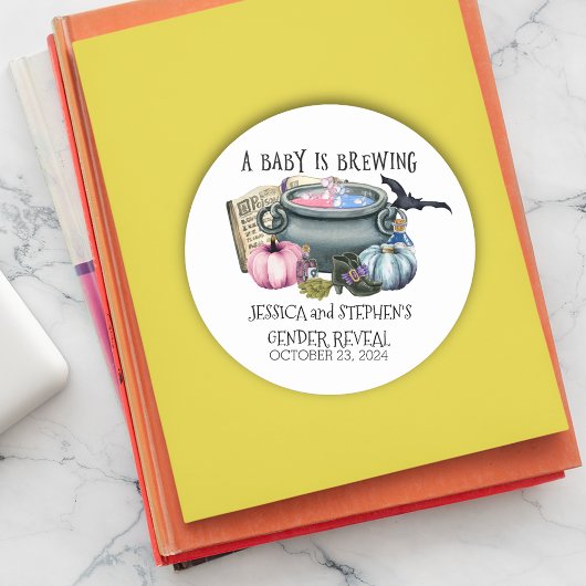 Sticker Rond Halloween Bébé brasser sorcière Révélation de genr