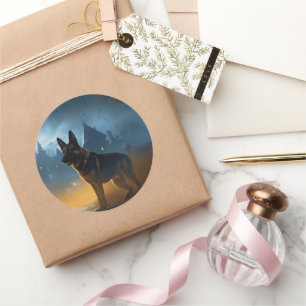 Sticker Rond Halloween berger allemand effroi