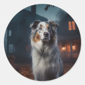 Sticker Rond Halloween, berger australien (Devant)