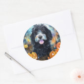 Sticker Rond Halloween Bernedoodle Avec La Peur Citrouille (Enveloppe)