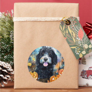 Sticker Rond Halloween Bernedoodle Avec La Peur Citrouille