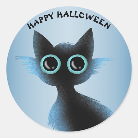 Sticker Rond Halloween Big Eyes Black Blue Evil Chat (Devant)