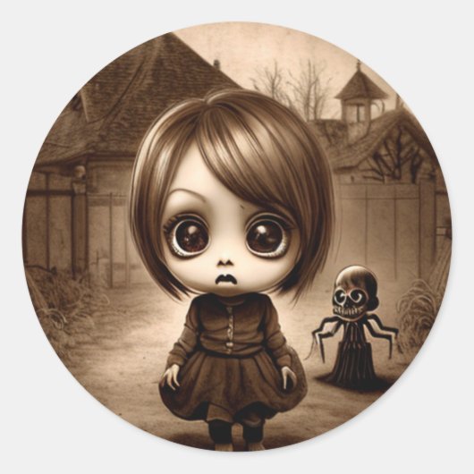 Sticker Rond Halloween bizarre Big Eyed Chibi (Devant)