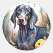 Sticker Rond Halloween Bluetick Coonhound avec la peur Citrouil (Devant)