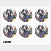 Sticker Rond Halloween Bluetick Coonhound avec la peur Citrouil (Feuille)