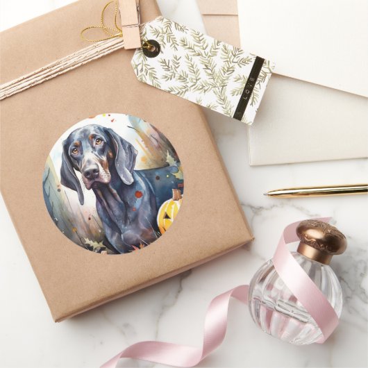 Sticker Rond Halloween Bluetick Coonhound avec la peur Citrouil (Cadeaux)