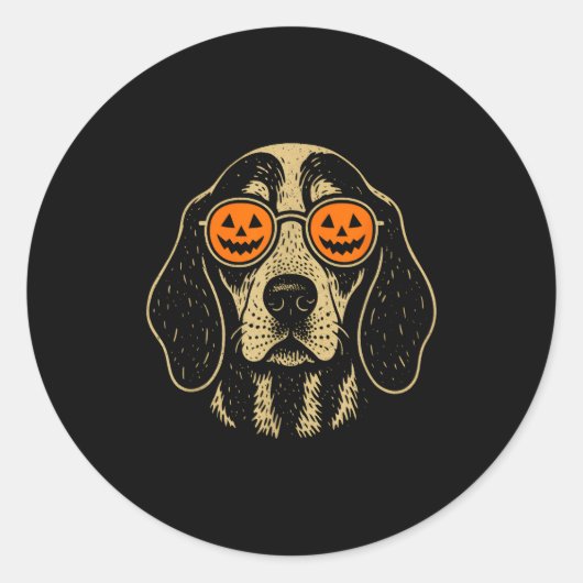 Sticker Rond Halloween Bluetick Coonhound Dog With Pumpkin Gles (Devant)