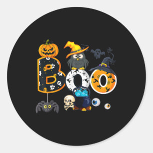 Sticker Rond Halloween Boo Owl Avec Sorcière Casquette Araignée