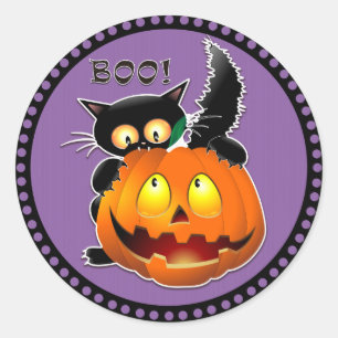 Sticker Rond Halloween Boo Scary Citrouille de chat