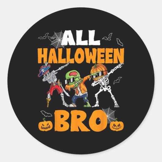 Sticker Rond Halloween Bro Dabbing Skeleton Jack-o'-lantern Boy (Devant)