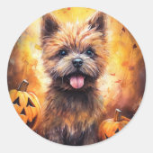 Sticker Rond Halloween Cairn Terrier Avec La Peur Citrouille (Devant)