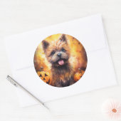 Sticker Rond Halloween Cairn Terrier Avec La Peur Citrouille (Enveloppe)