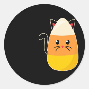 Sticker Rond Halloween Candy Corn Cat