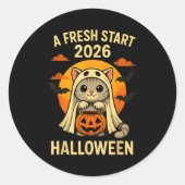 Sticker Rond Halloween Cat Ghost Graphic - Fresh Start 2026 (Devant)