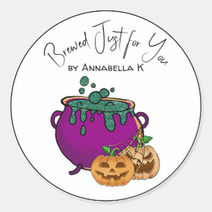 Sticker Rond Halloween Cauldron Nom personnalisé Maison