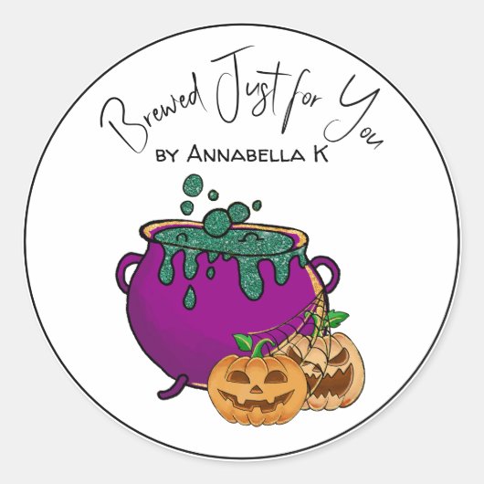 Sticker Rond Halloween Cauldron Nom personnalisé Maison (Devant)