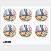 Sticker Rond Halloween Chat Bleu Oriental Avec Peur Citrouille (Feuille)