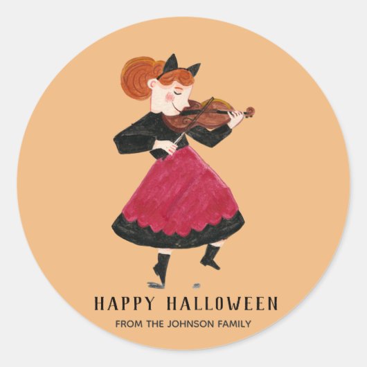 Sticker Rond Halloween chat fille avec robe rose (Devant)