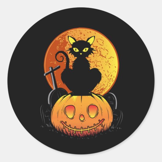 Sticker Rond halloween chat noir (Devant)